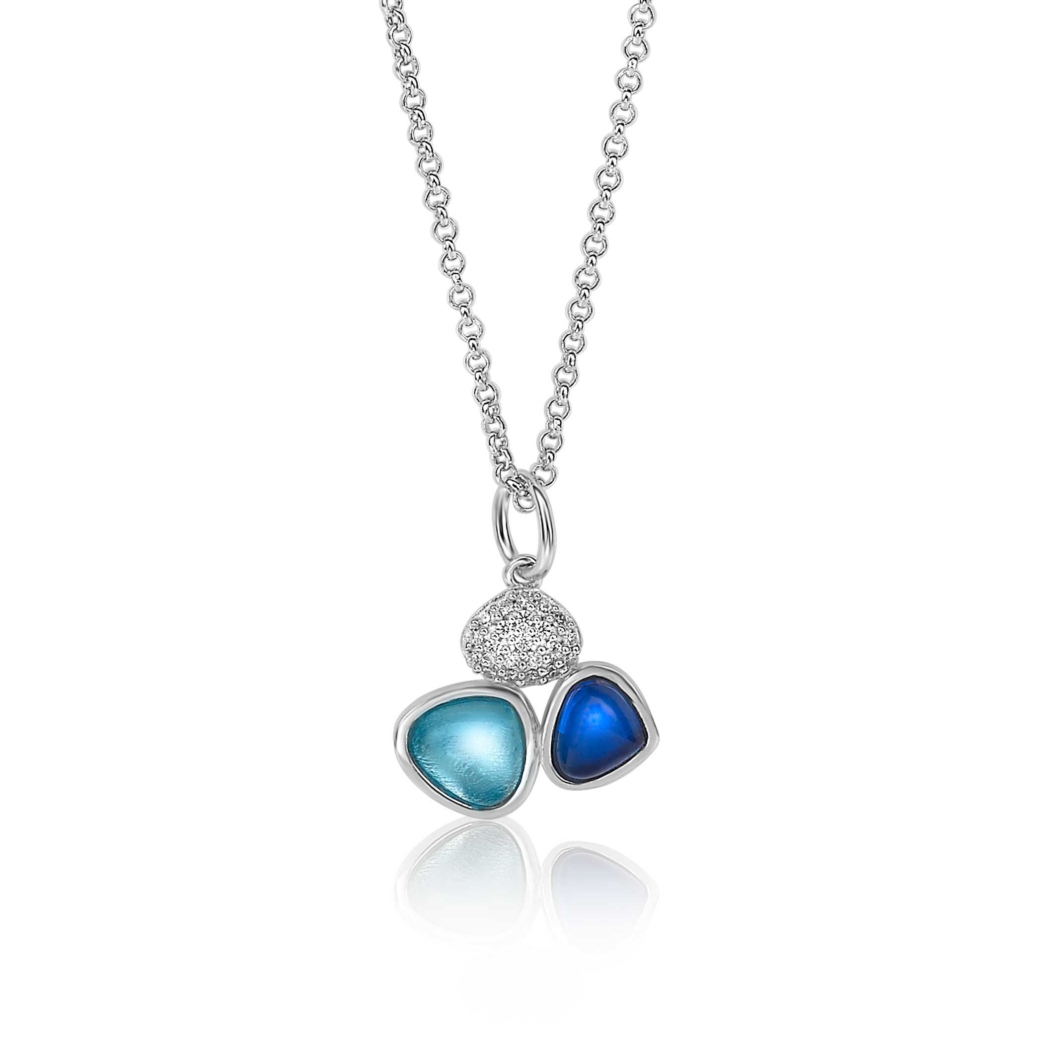 Ontwarren in beroep gaan baden Wolters juweliers | ZINZI zilveren ketting driehoek blauw wit turquoise  45cm ZIC1786B