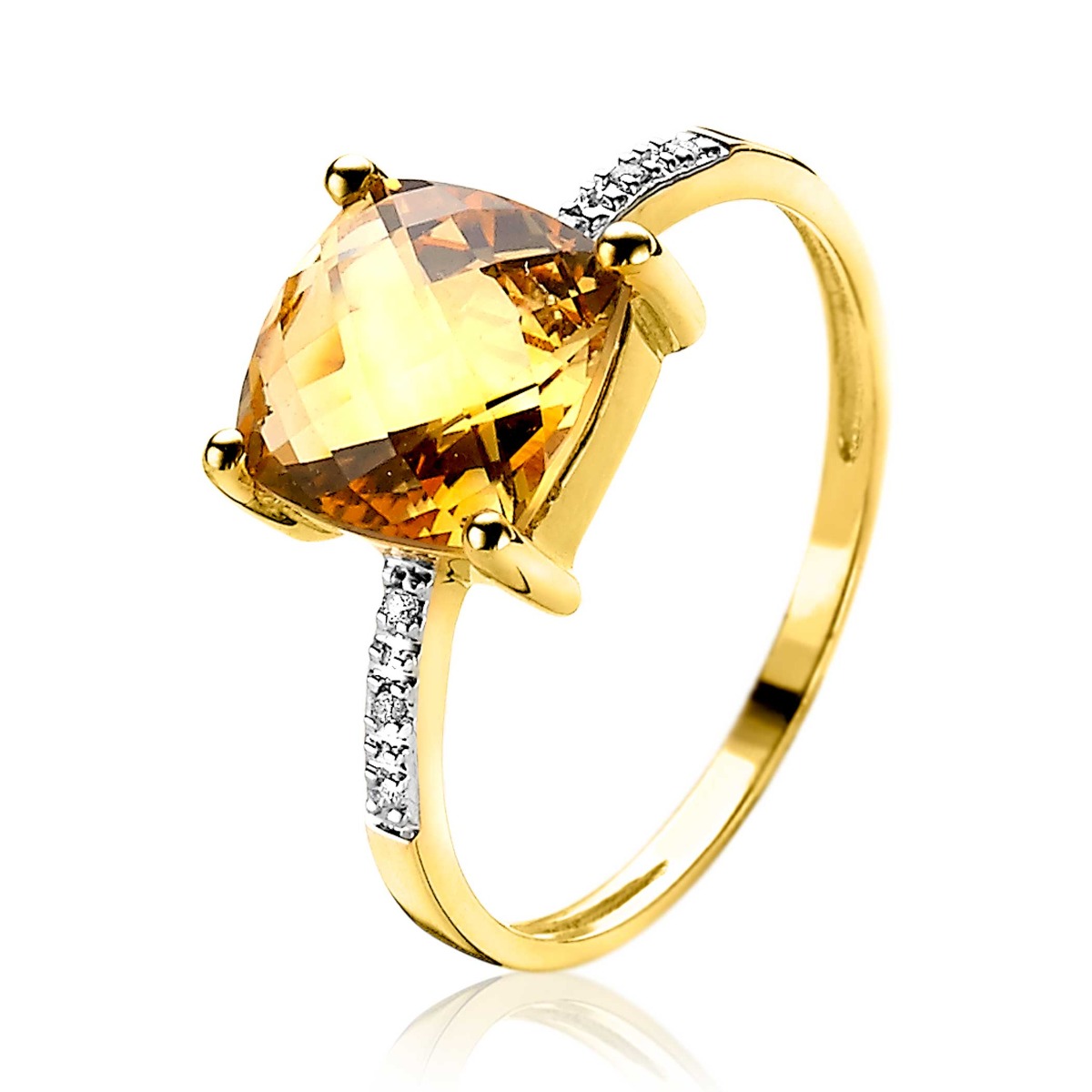 weekend nek Eerste Wolters juweliers | ZINZI Gold 14 karaat gouden ring met grote vierkante  citrien en 6 diamanten totaal 0,02crt ZGR47