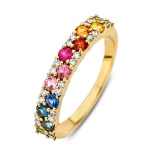 Ring geelgoud briljant 0.21 crt.+ saffier