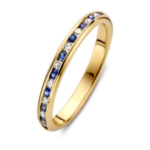 Ring geelgoud briljant + saffier