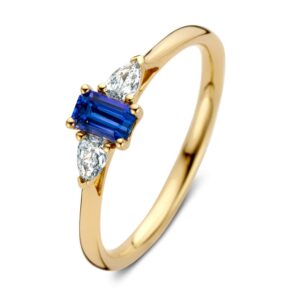 Ring geelgoud briljant + saffier